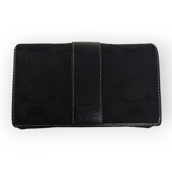 COACH CC LOGO CANVAS GENUINE LEATHER BLACK WALLET - Picture 3 of 11